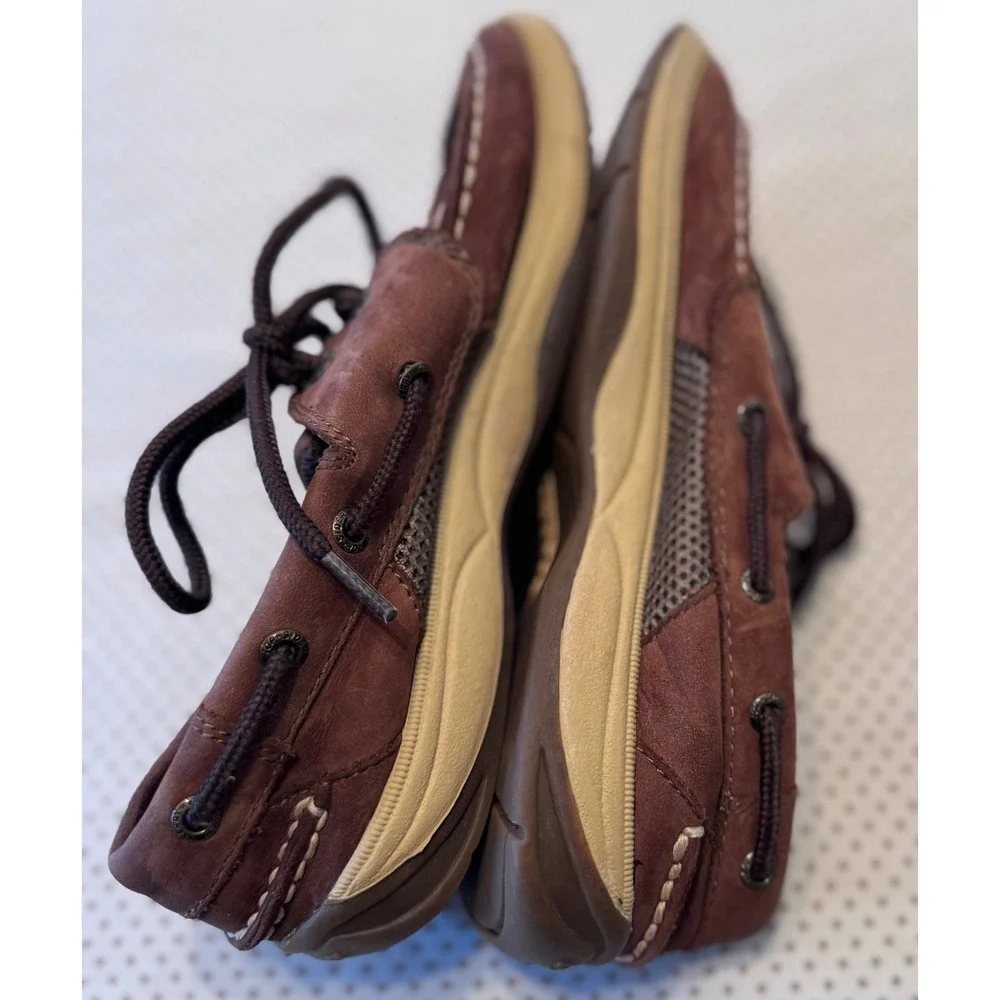 Sperry Intrepid Boys Top-Sider Billfish Boat Shoes Brown Leather Mesh Loafer 3.5